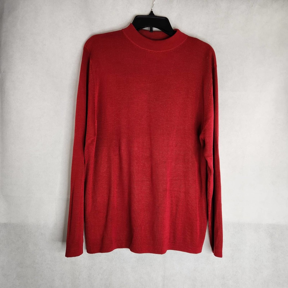 Emmelle Silk Sweater Mock Turtleneck Red Thin Knit Size XL